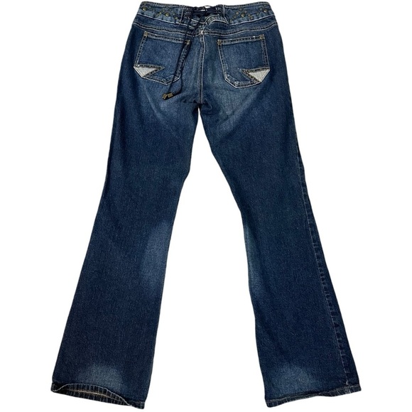 Vintage Y2K 90s Delicious By Mudd Studded Low Rise Flare Jeans Size 9 Lace Up - Picture 3 of 14